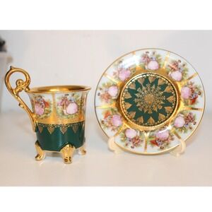Vtg Demitasse Cup & Saucer Fragonard Love Story JKW Karlsbad Germany c.1895–1915